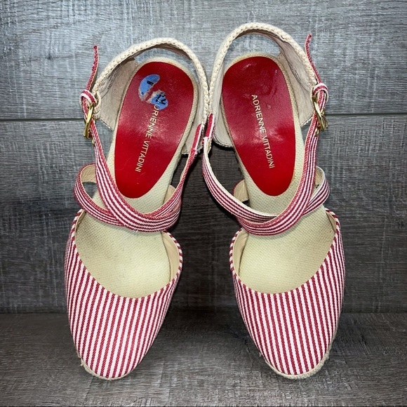 Adrienne Vittadini sz 7.5 Brianna red striped wedge Espadrilles - Picture 7 of 12